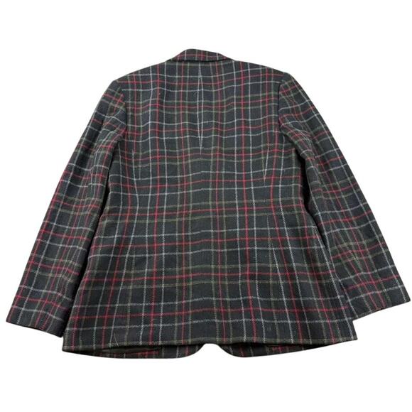 Vintage Sag Harbor Blazer Women 8 Black Red Plaid Wool Blend Plaid Two Button - Picture 2 of 7